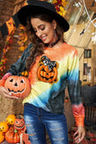 Tie-dyed Pumpkin Halloween Print Graphic Sweatshirt