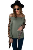 Contrast Leopard Sleeve Off Shoulder Top