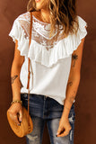 White Lace Splicing Ruffled Short Sleeve T-shirt