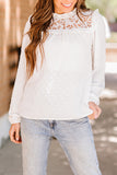 White Lace Cutout Frill Trim Dotted Blouse