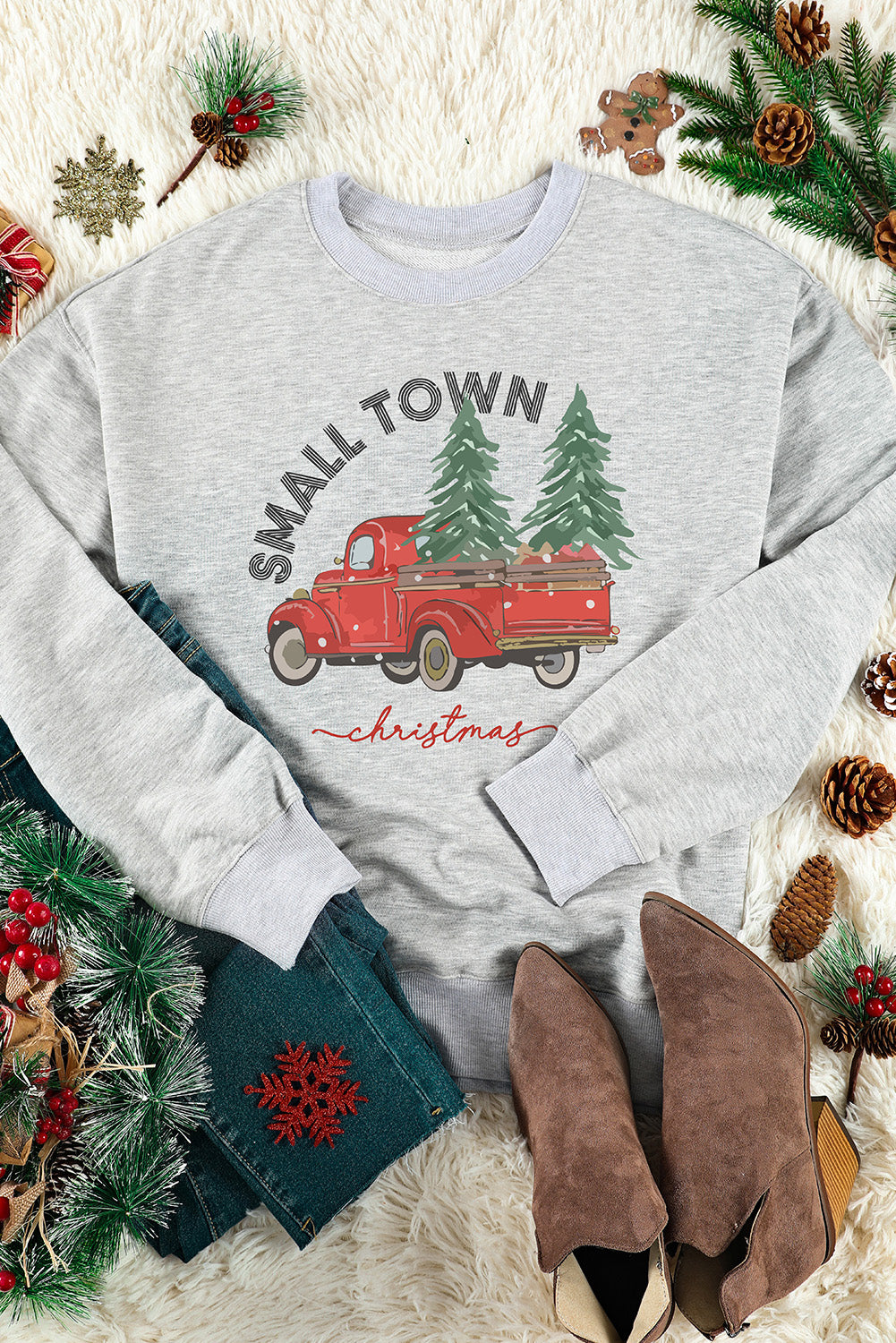 Small Town Christmas Truck Graphic Print Sweatshirt