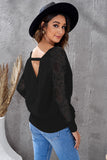 Sexy V Neck Surplice Hollow-out Sweater with Lace Sleeves