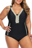 Plus Size V Neck Cutout Tankini