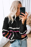 Striped Color Block Textured Knit Pullover Sweater