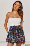 Summer Boho Floral Print A-line Elastic Waist Shorts