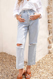 High Waist Straight Leg Distressed Jeans