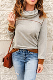 Patchwork Cowl Neck Long Sleeve Top