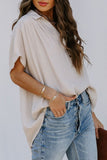 Collared Hi-low Hem Draped Short Sleeve Blouse