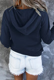 Blue Snap Button Pullover Hoodie with Pocket