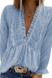 Swiss Dot Long Deep V Neck Pleated Sleeve Top