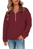 Wine Red Zipped Collar Sweatshirt