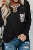 Black Leopard Patch Pocket Long Sleeve Top