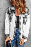 Plaid Patchwork Buttoned Pocket Sherpa Jacket