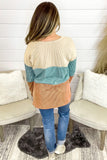 Multicolor Color Block Wavy Ribbed Pullover