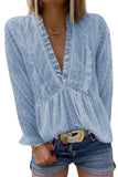 Swiss Dot Long Deep V Neck Pleated Sleeve Top