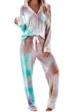 Multicolor Tie-dye Long Sleeve Shirt with Pants Lounge Set