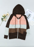 color Zipped Front Colorblock Hollow-out Knit Hoodie