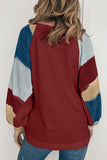 Lantern Sleeve Color Block Pullover Loose T-shirts