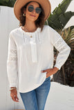 White Lace Crochet Button-up Long Sleeve Shirt