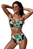 U-neckline High Waist Tropical Bikini