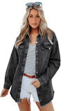 Pocket Raw Hem Buttoned Denim Jacket