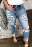 Sky Blue Plus Size Distressed Slit Vintage Jeans