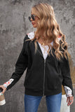 Full Zip Hoodie Coat with Floral Print Hooded Inner
