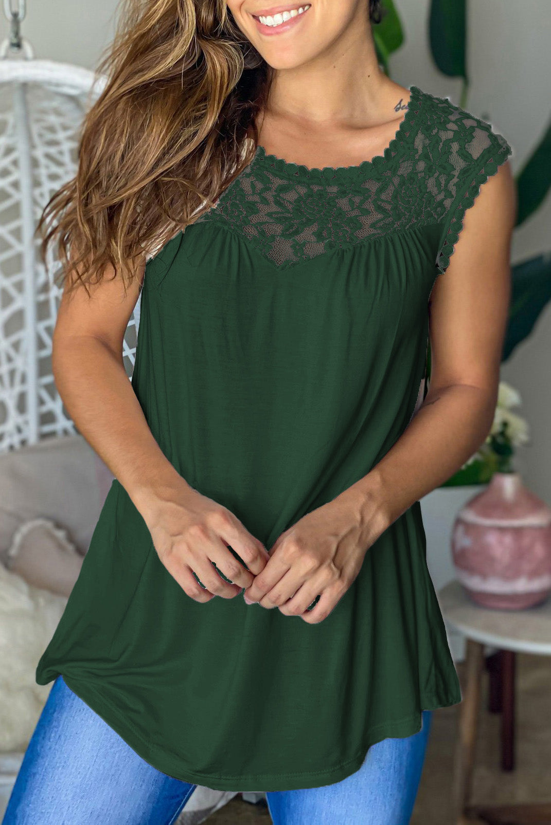 Sleeveless Top with Lace Detail