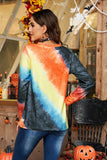 Pumpkin Embroidered Tie Dye Long Sleeve Sweatshirt