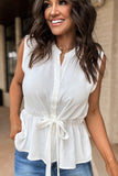 Split Neck Drawstring Waist Sleeveless Shirt