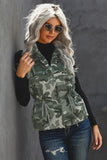 Camouflage Cinched Zipper Snaps Hooded Vest