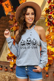 Halloween Pumpkin Print Cut-out Cold Shoulder Blouse