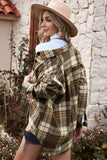 Khaki Grid Print Boyfriend Shirt Coat
