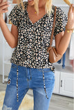 V-neck Short Sleeve Fashion Print Fantasy Fluttering Blouse