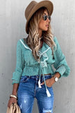 Green Floral Print Flounce V Neck Crop Top