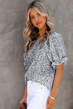 Black Floral Smocked Puff Sleeve Blouse