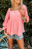 Square Neck Puff Sleeve Ruffled Peplum Top