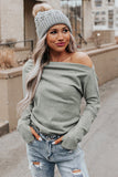 Gray Asymmetric Off-shoulder Long Sleeve Knit Top
