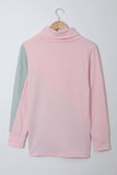 Turtle Neck Sloping Color Block Long Sleeve Top
