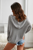 Zipper V-neck Dropped Sleeve Hooded Solid Sweater