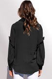 Black Ruffled Patchwork Bubble Sleeve Loose Shirt