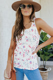 White Ruffle Straps Floral Rib Knit Tank Top