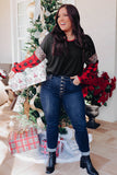 Sequined Leopard Insert Plaid Sleeve Plus Size Top