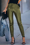 Green Faux Leather High Waist Skinny Leggings