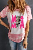 Tie-Dye Bleached MAMA lightening Printed Short Sleeve T-Shirt