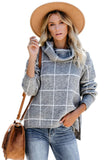 Beige Grid Pattern Turtleneck Sweater