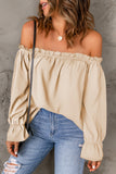Apricot Frilled Off-shoulder Neckline Loose Blouse