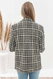 White Lapel Collar Buttoned Gingham Tweed Blazer