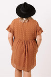 Plus Size V Neck Ruffle Swiss Dot Mini Dress with Pocket