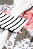 Striped Cuffs Floral Print Long Cardigan